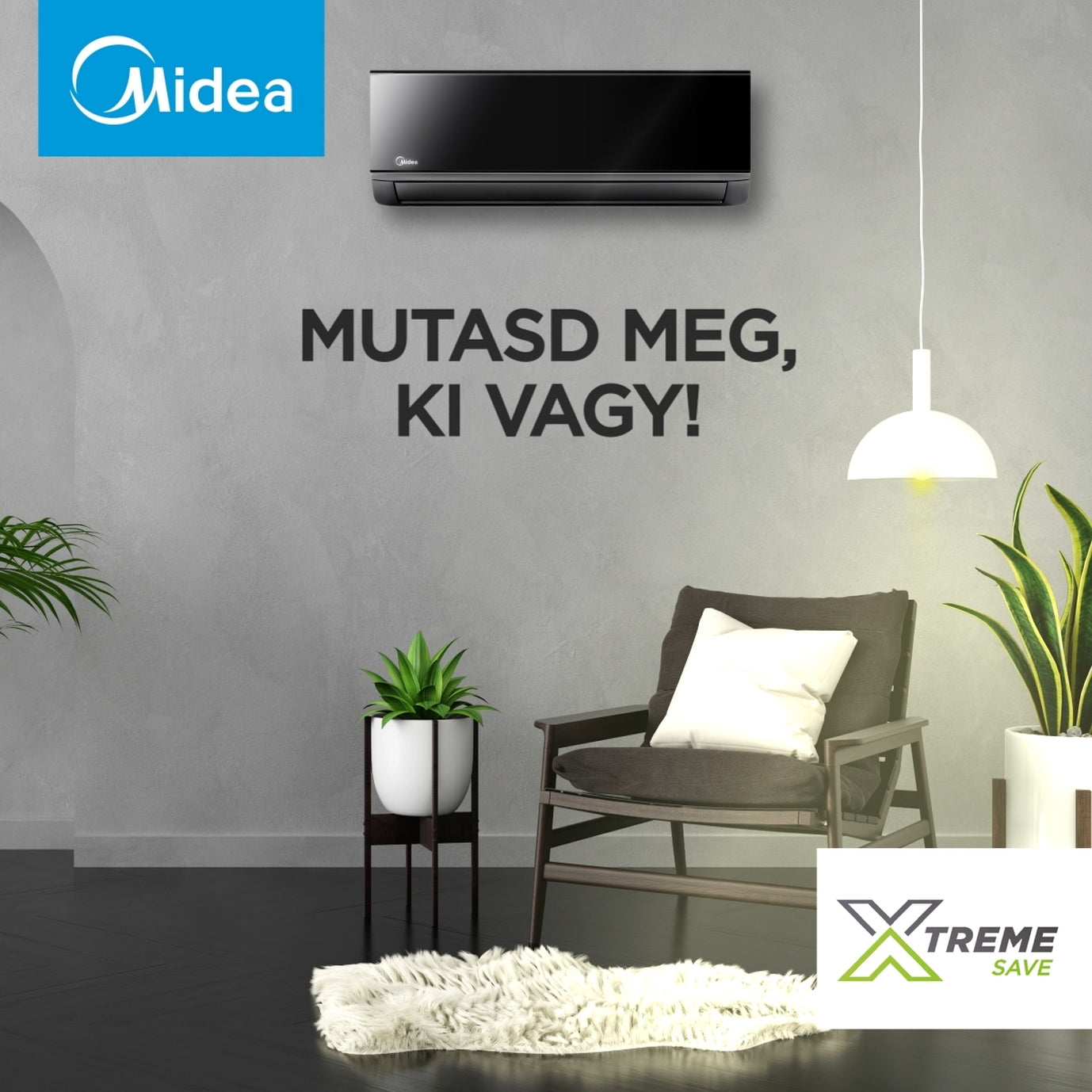 Midea Xtreme Save Black split klíma, fekete dizájnnal, energiatakarékos működéssel, Wi-Fi vezérléssel és fűtésre is alkalmas.