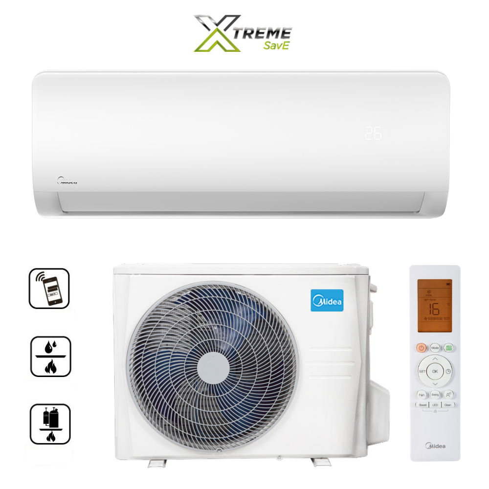 Midea Xtreme Save split klímaberendezés csendes,energiatakarékos inverter technológiával, A++, hűtésre és fűtésre, WI-Fi vezérléssel.